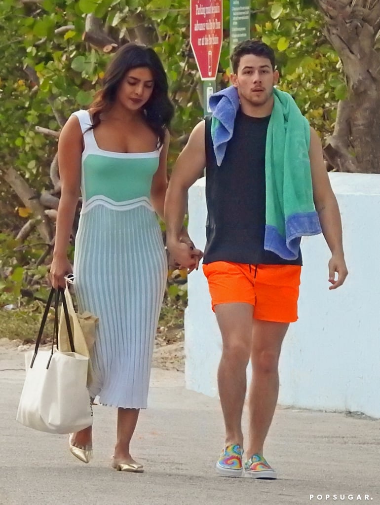 Priyanka Chopra Blue Dress Miami With Nick Jonas