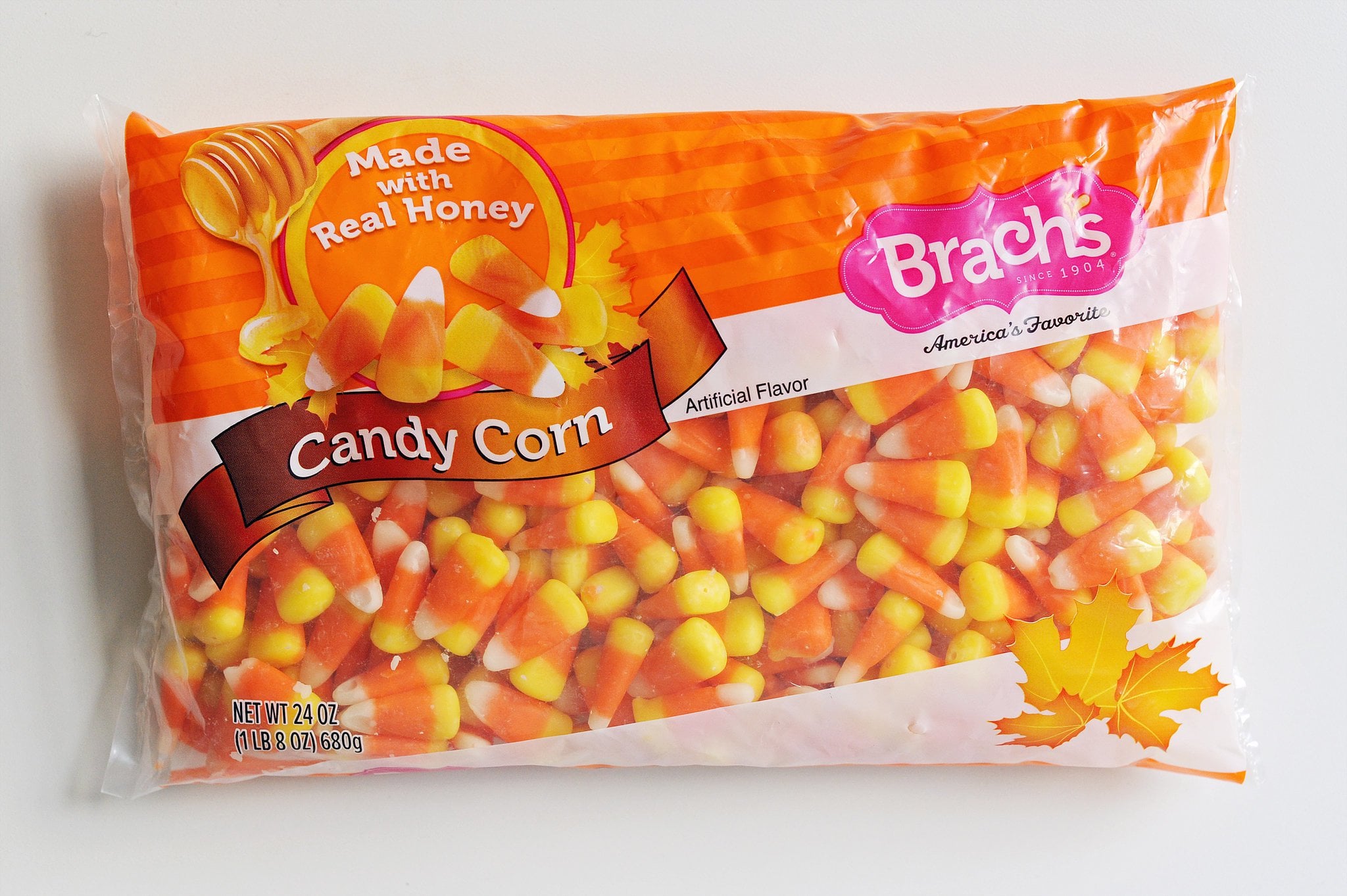 Unopened Bag Of Brachs Candy Corn On White Background Stock Photo