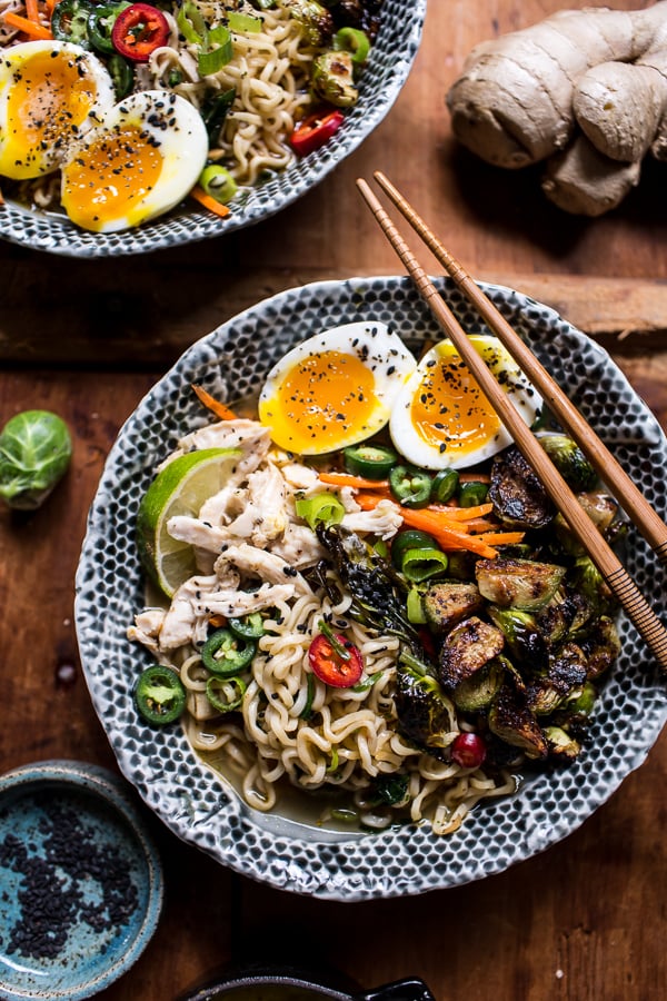 Chicken Ramen With Miso-Roasted Brussels Sprouts and Ginger Butter