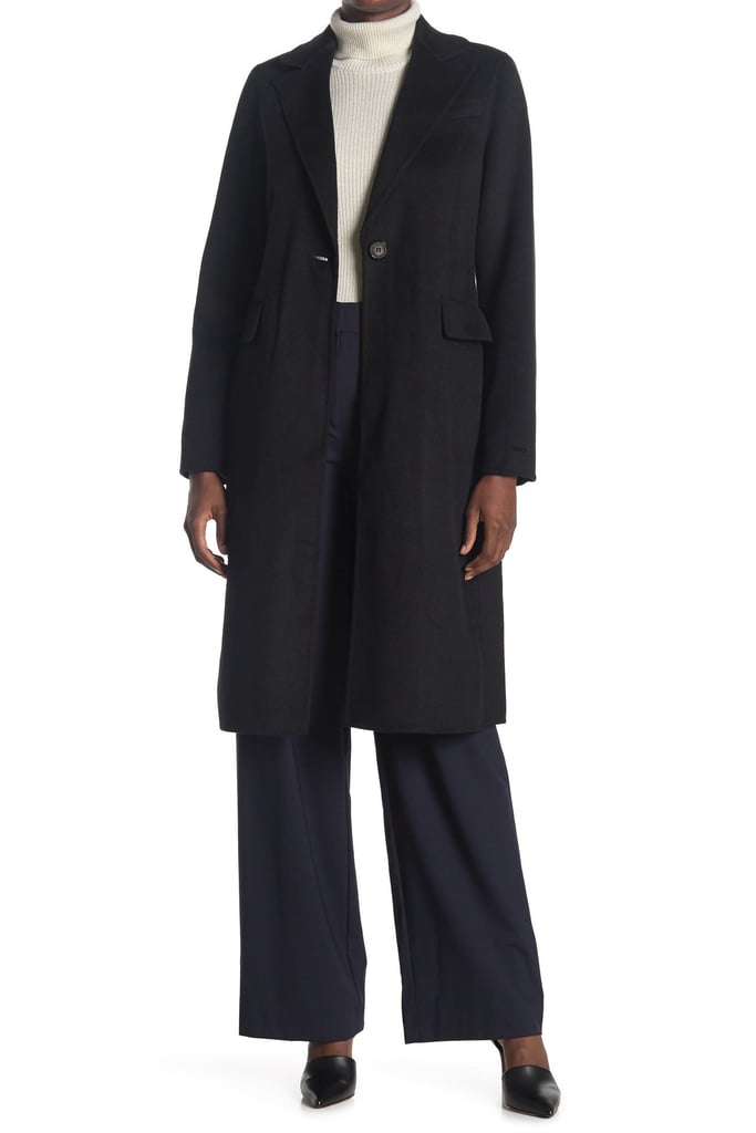 Tahari Kayla Notch Collar One Button Wool Blend Coat