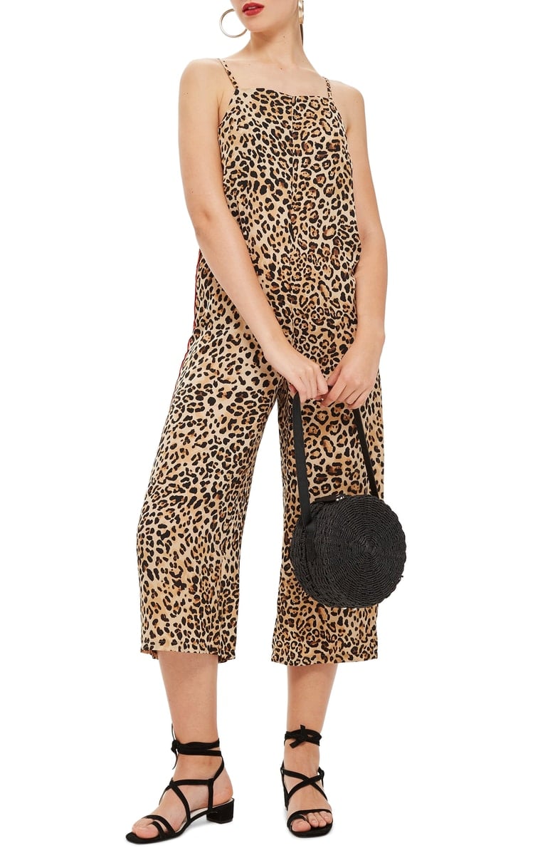 Topshop Animal-Print Satin Jumpsuit