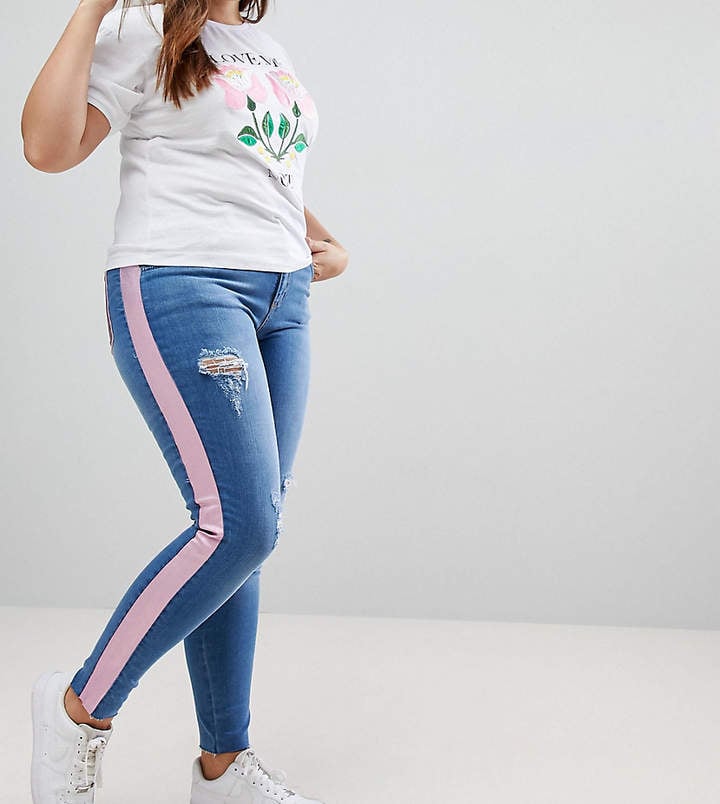 Chorus Plus Pink Foil Side Stripe Skinny Jeans