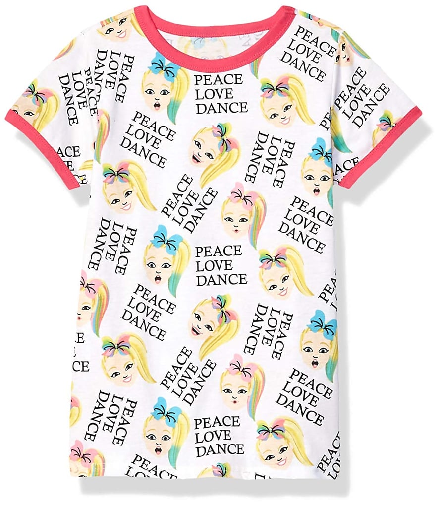 JoJo Siwa Girls' Big Peace Love Dance All-Over Print Ringer Tee