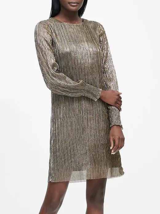 Metallic Boat-Neck Shift Dress