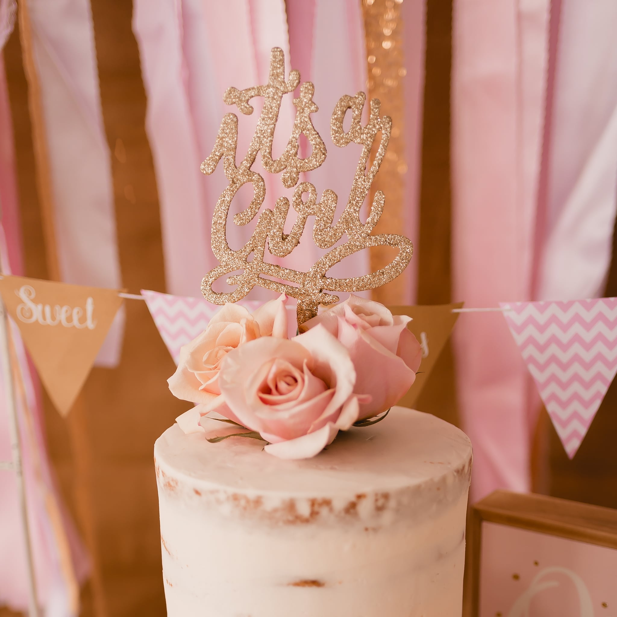 pink gold baby shower cake
