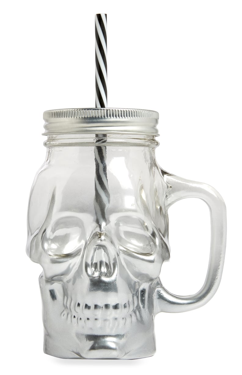 Skull-Shaped Glass Jar With Straw ($4)