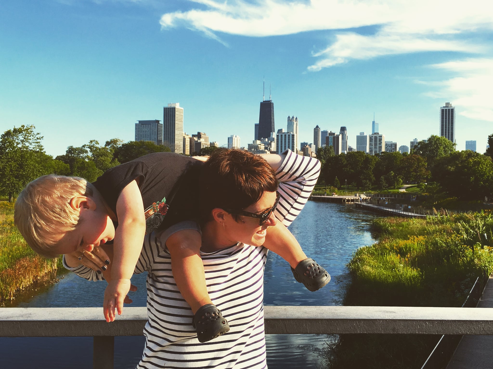 Author trying to keep son still for a picture