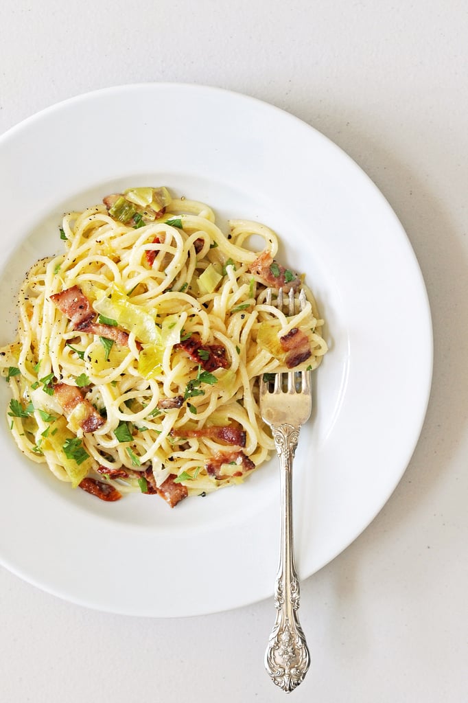 Pasta Carbonara With Leeks and Sundried Tomatoes