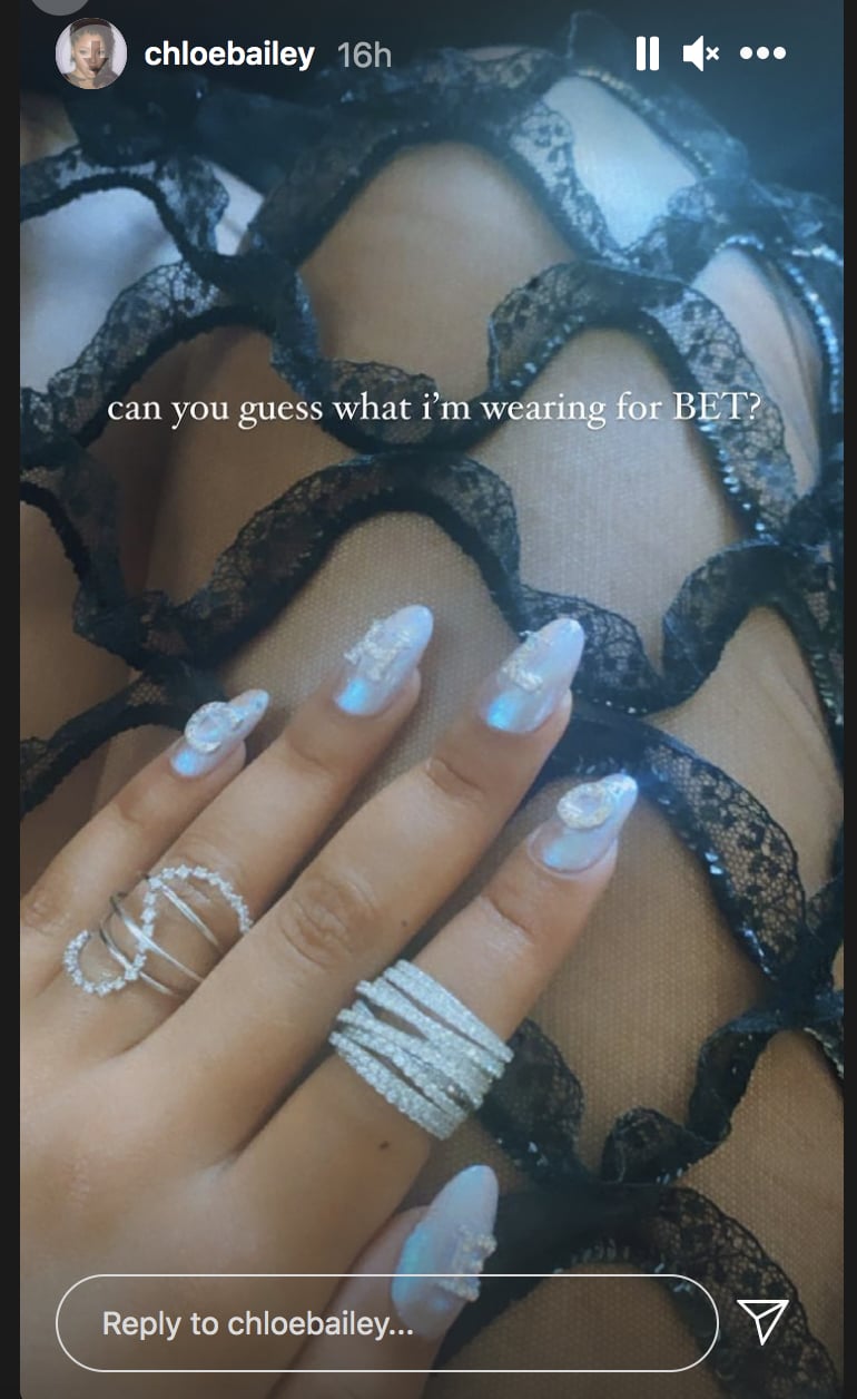 Chloe Bailey's Crystal-Embellished Name Manicure at the 2021 BET Awards
