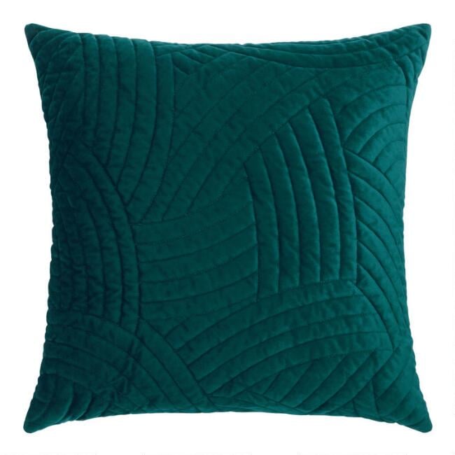 Dark Teal Quilted Velvet Throw Pillow