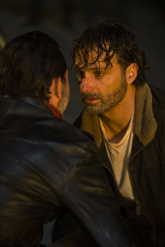 Jeffrey Dean Morgan as Negan and Andrew Lincoln as Rick Grimes.