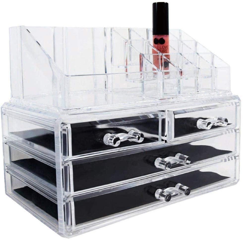 The Ikee Design Acrylic Cosmetic Storage Organiser ($28) can hold  skincare tools on top and various products in the drawers.