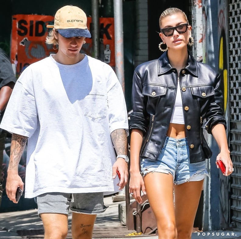 Hailey Baldwin Black Leather Jacket With Justin Bieber 2018 PS Fashion