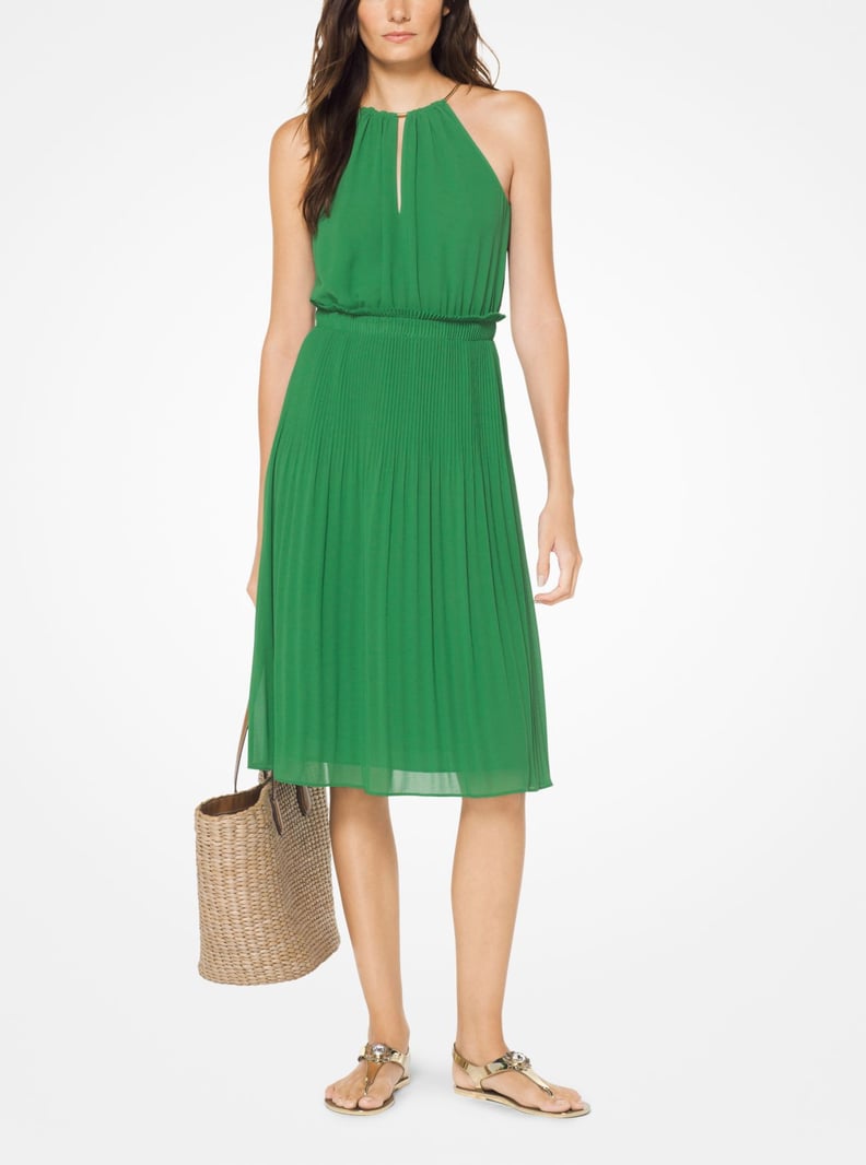 Michael Kors Georgette Pleated Halter Dress