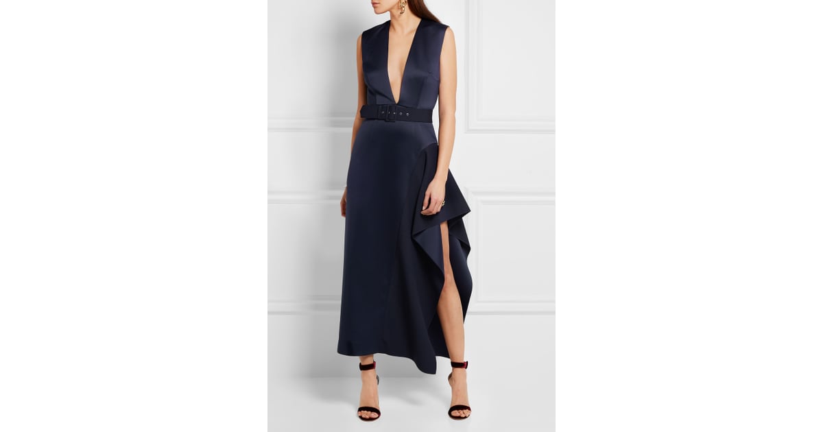 Solace London Simpson Asymmetric Belted Charmeuse Midi Dress ($640