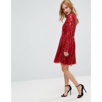 Ashley Olsen Red Beaded Dress | POPSUGAR Fashion