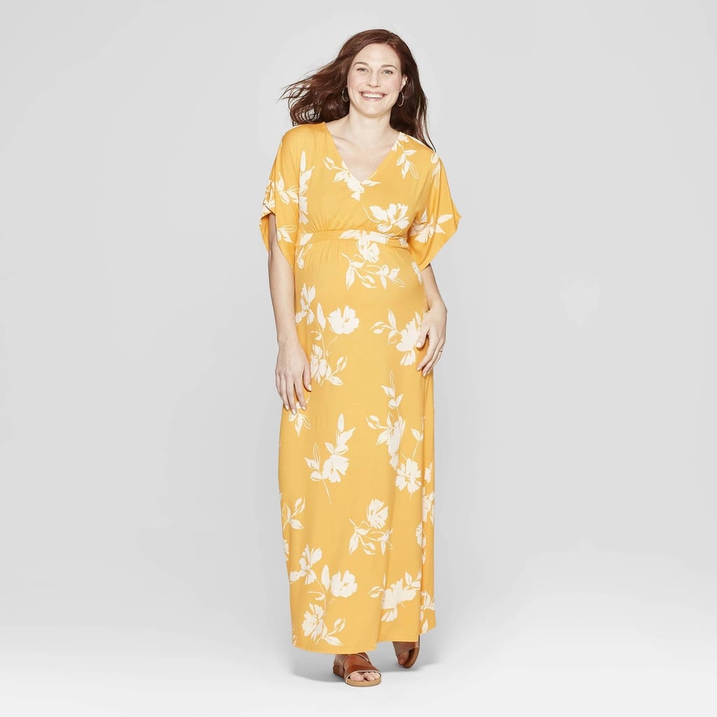 Maternity Floral Kimono Sleeve Maxi Dress
