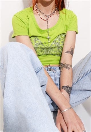 Vintage Y2k Green Butterfly Crop Top