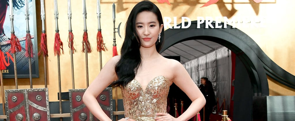 Liu Yifei Wearing Gold Elie Saab Gown at Mulan Premiere