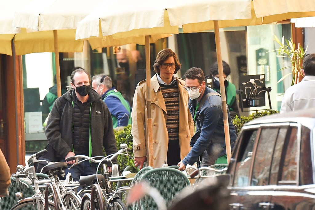 Adam Driver, Lady Gaga, and Jared Leto on House of Gucci Set
