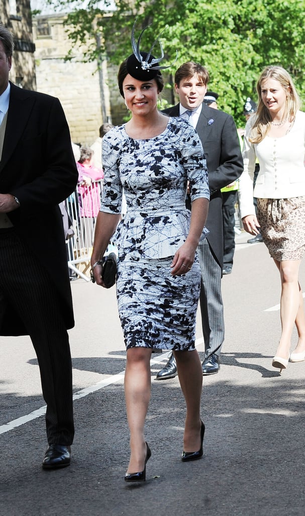 Pippa Middleton showed off her famous curves in a Tabitha Webb peplum dress then added a fancy fascinator at Melissa Percy and Thomas Van Straubenzee's wedding in the UK in June. We love her black-and-white palette and think it's totally appropriate for a black-tie wedding. The fascinator is optional but would give you that British touch.