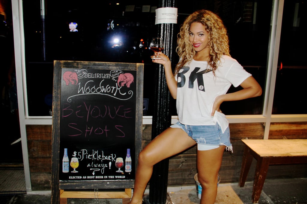 Beyoncé helped advertise shots at Brooklyn's Woodwork bar in August 2013.