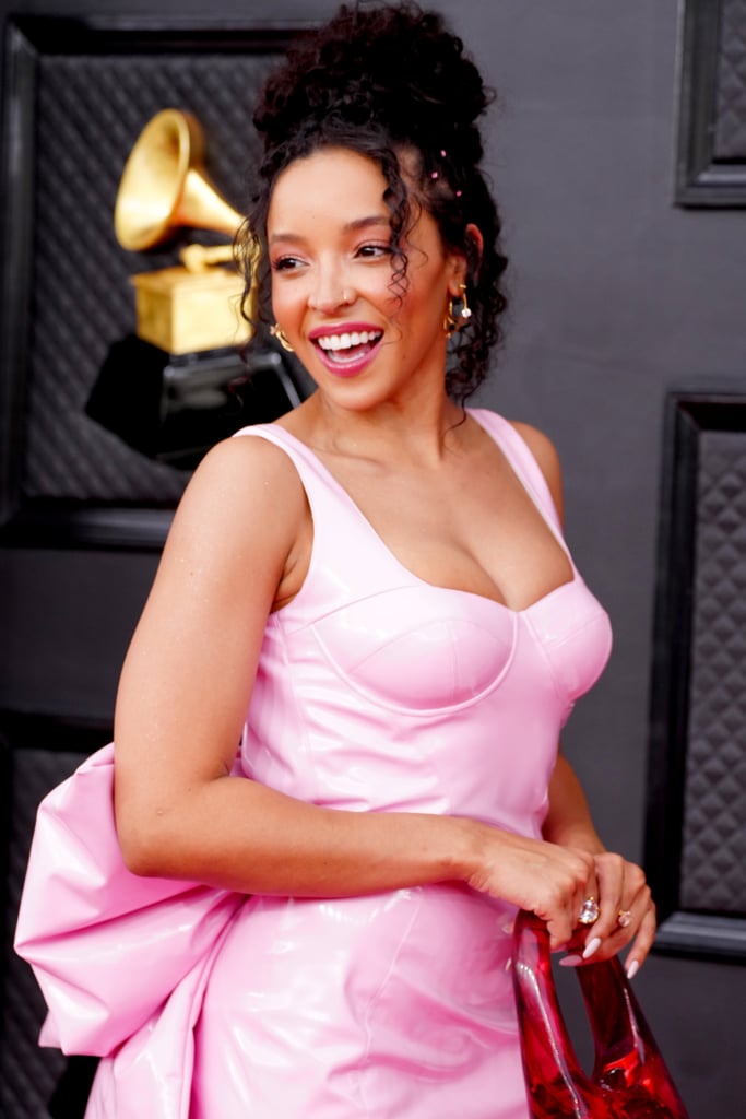Tinashe's Pink Latex Bow Dress By GCDS at the Grammys