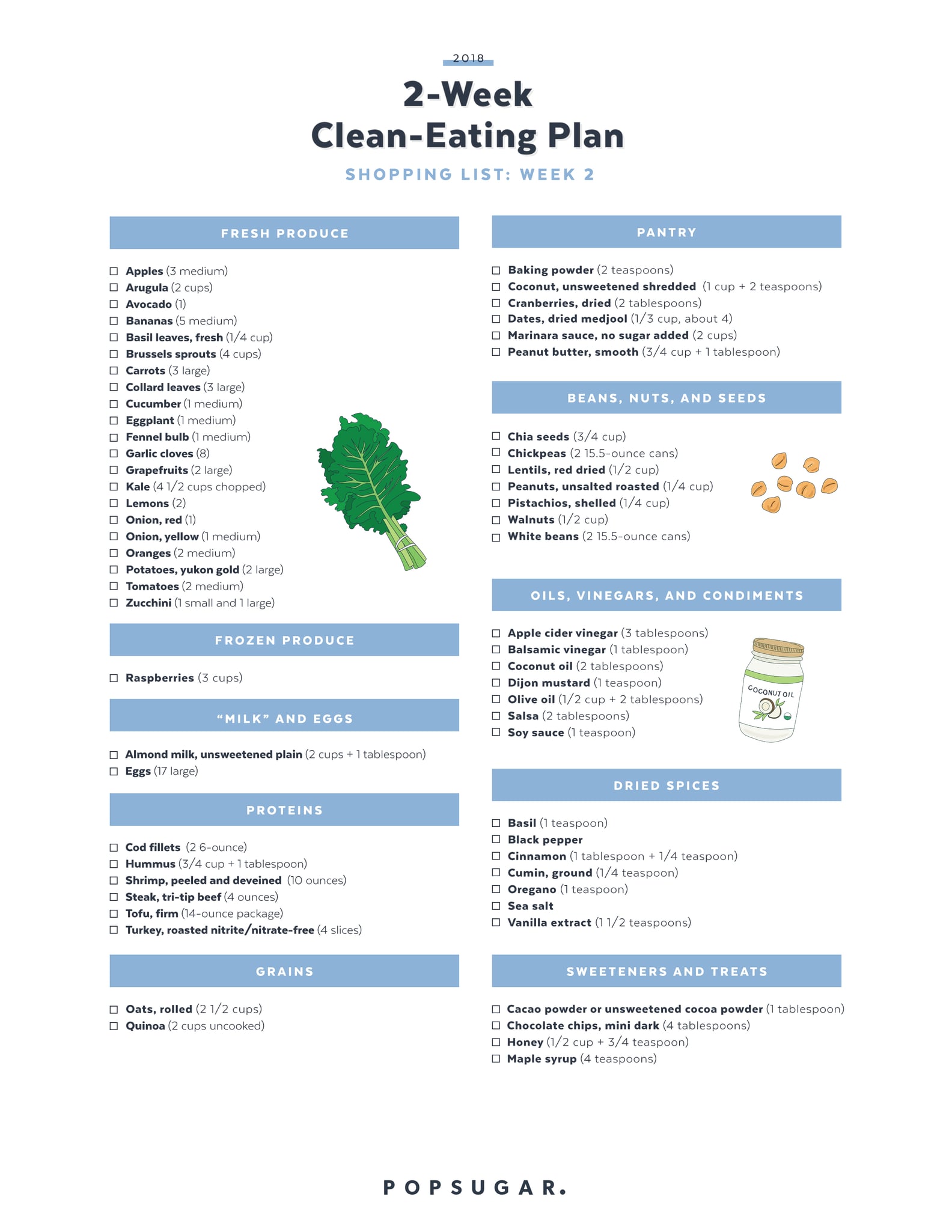 Printable Shopping List Week 2 | Clean Eating Plan 2018 | PS Fitness