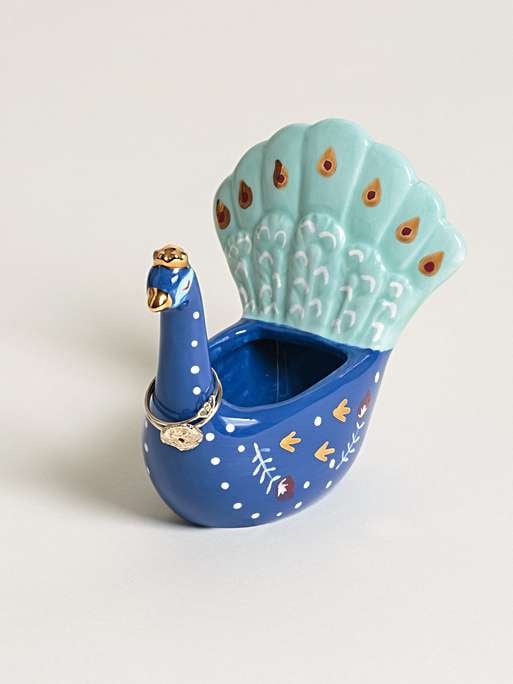 Oliver Bonas Peacock Blue Ceramic Ring Holder