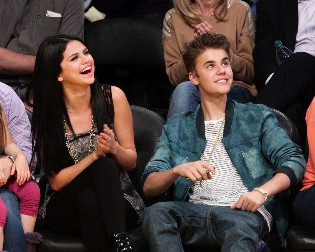 Selena Gomez and Justin Bieber sat front row as the Lakers played the San Antonio Spurs in April 2012.