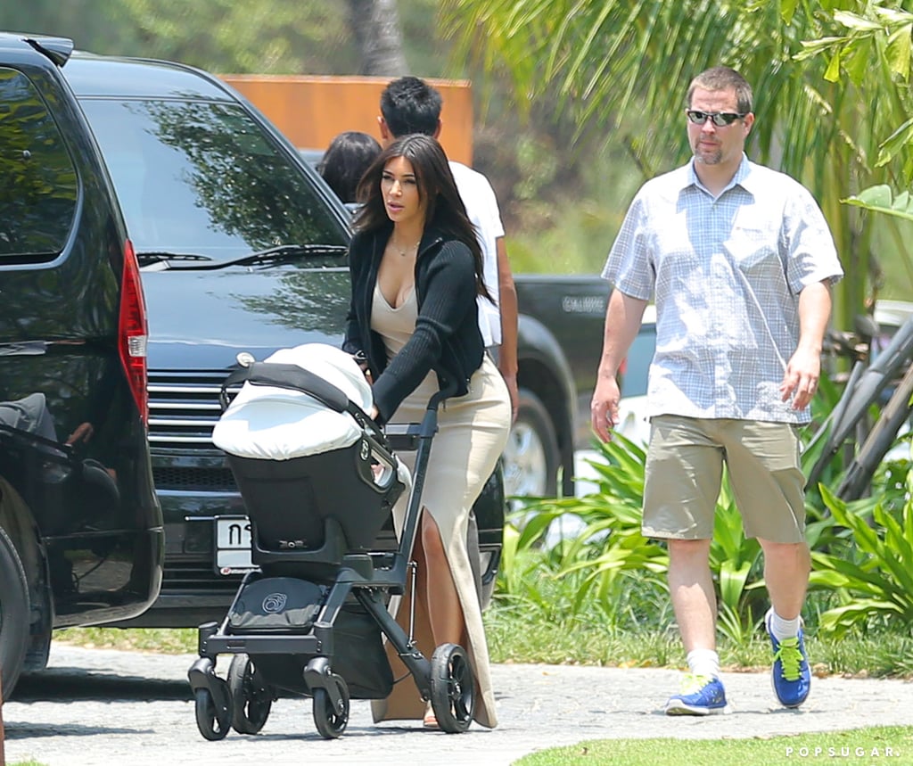 Kim and her daughter North arrived at the house where the whole family stayed.