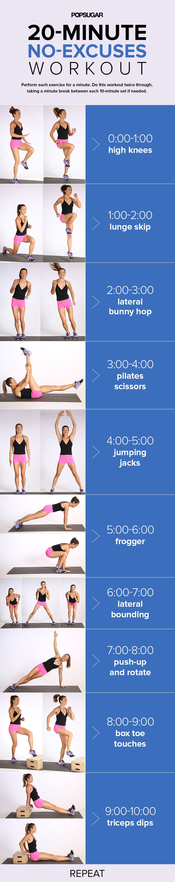 Printable No Equipment Cardio Workout Popsugar Fitness 