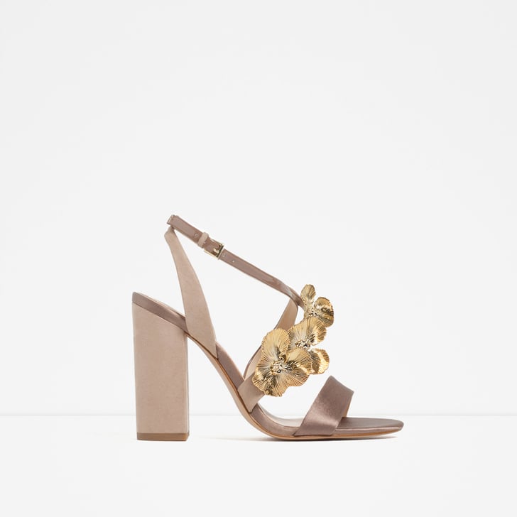 Zara High Heeled Sandals With Floral Detail (119) Floral Applique
