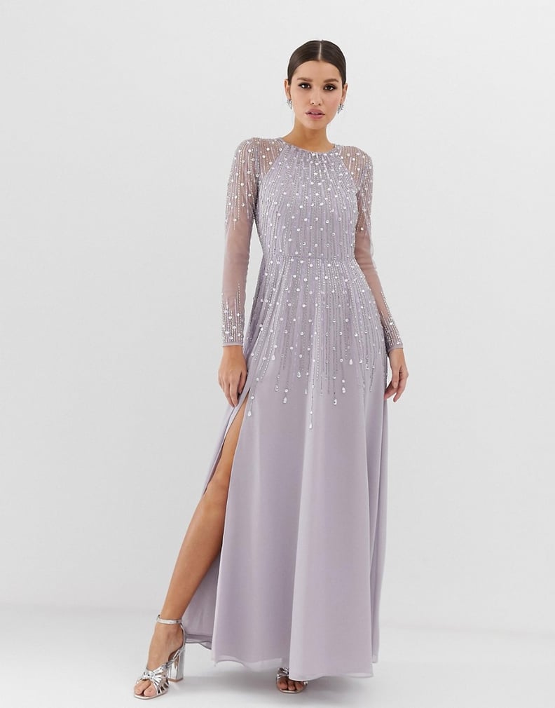 Asos design maxi dress in delicate linear sequin with long sleeves deals
