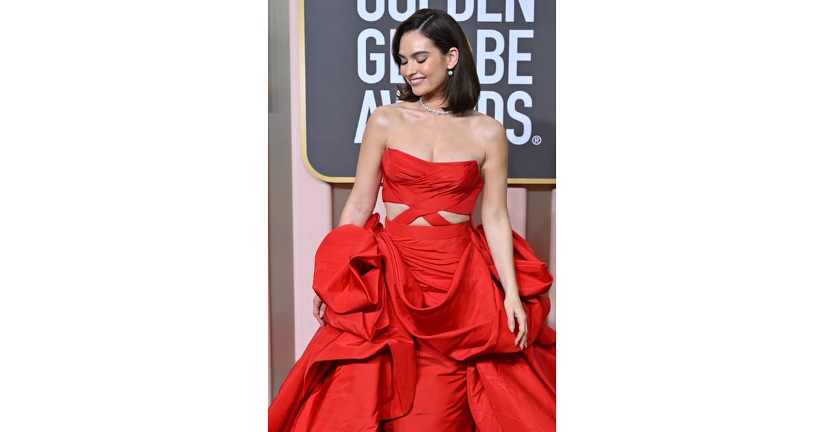 Lily James's Red Versace Dress at the 2023 Golden Globes | POPSUGAR ...