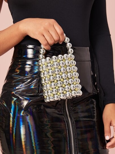 Shein Metallic Beaded Bucket Bag