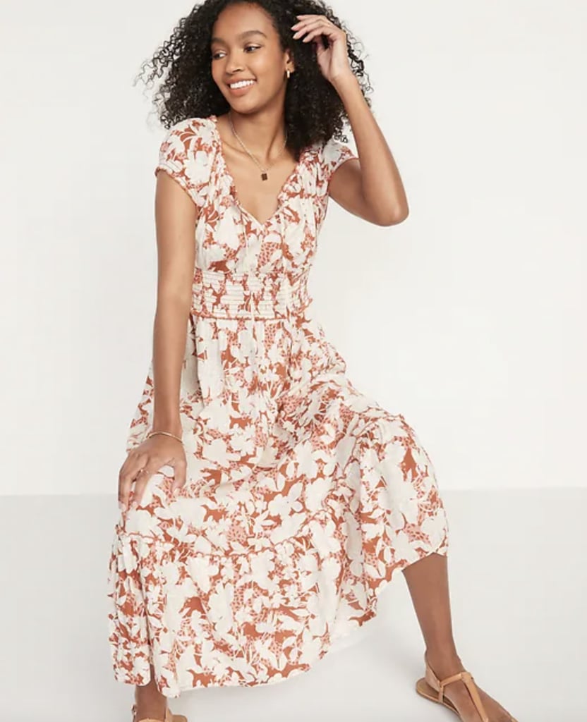 Old Navy Smocked Waist-Defined Floral-Print Midi Dress