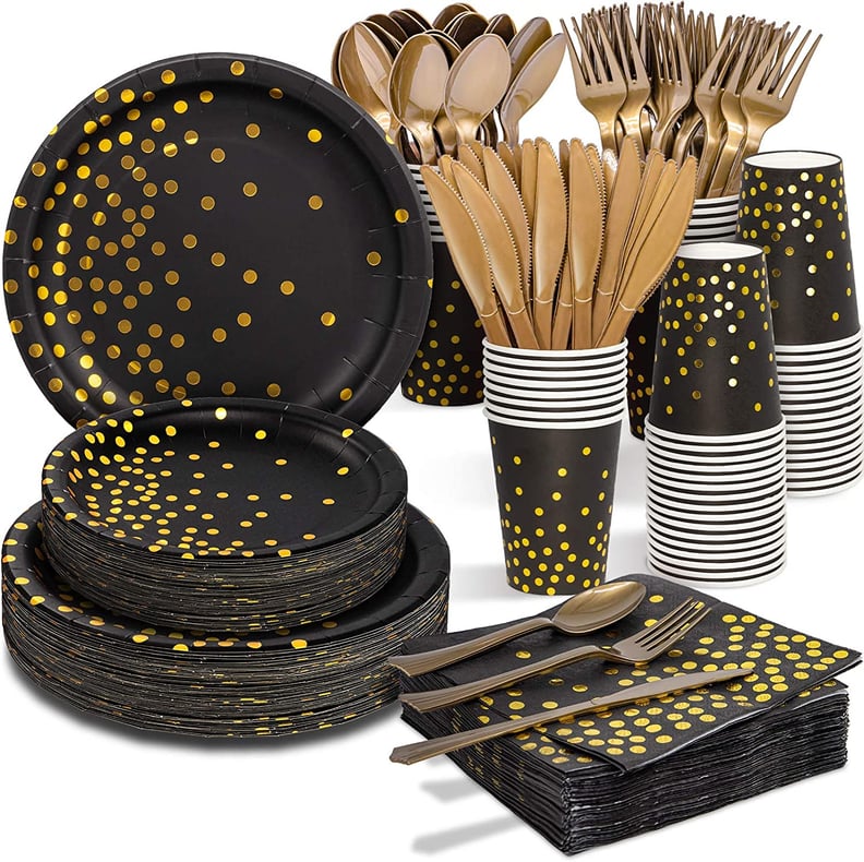 New Year's Eve Party Pack: Black and Gold Party Supplies