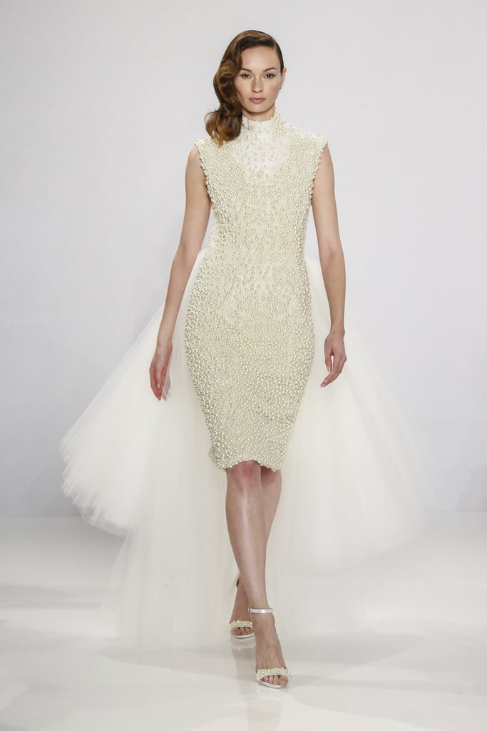 Pearl embroidered tulle overlay dress.