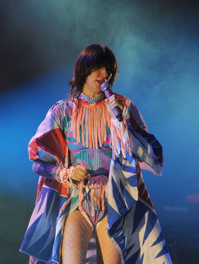 At the 2009 Austin City Limits Music Festival wearing a colorful, fringed bodysuit and jacket.