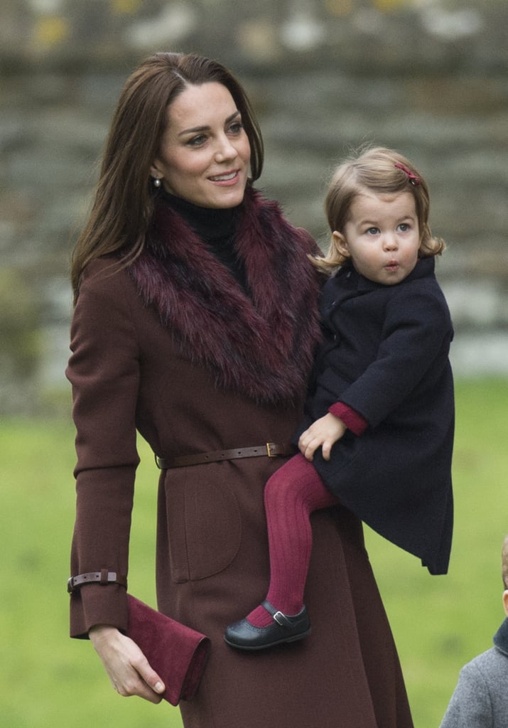 The Color of the Coat Even Matched With Her Daughter's Burgundy Tights