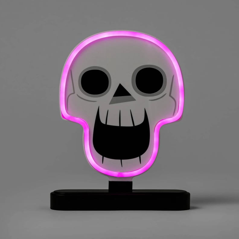 Pink Neon Light-Up Decorative Halloween Skull