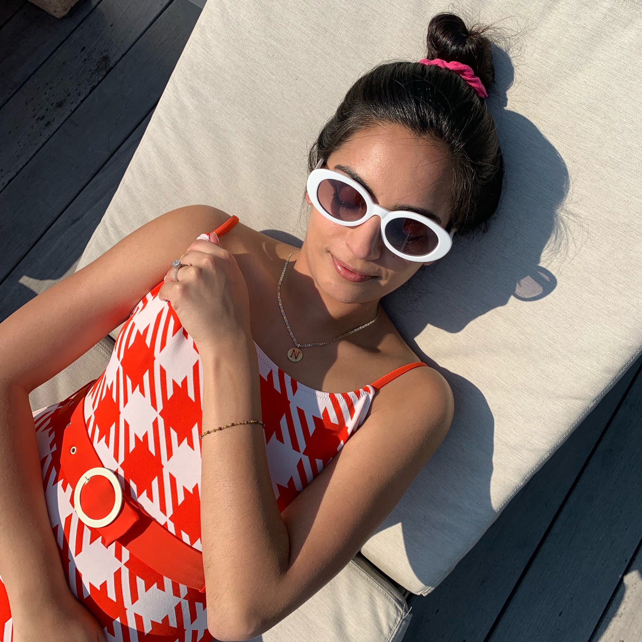 new look polka dot belted swimsuit in rust