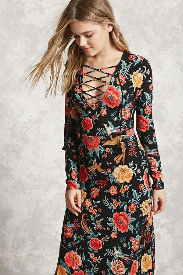 Forever 21 Lace-Up Floral Maxi Dress