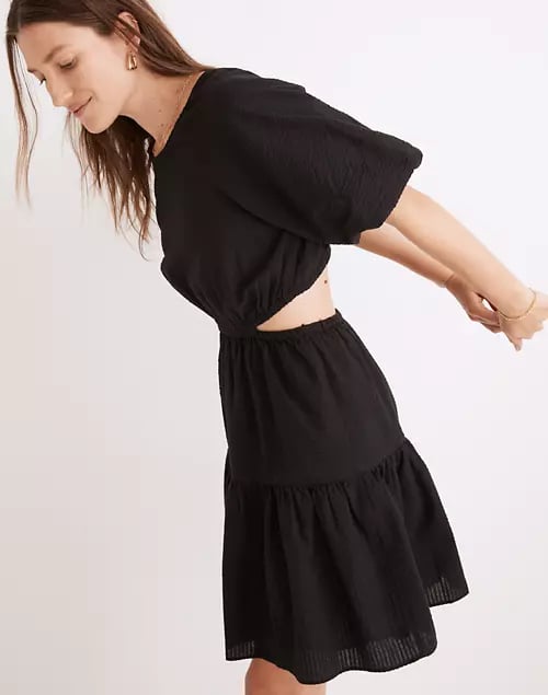 Madewell Seersucker Puff-Sleeve Cutout Mini Dress