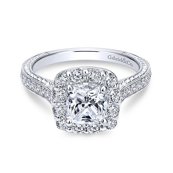 Gabriel NY 14k White Gold Diamond Halo Engagement Ring