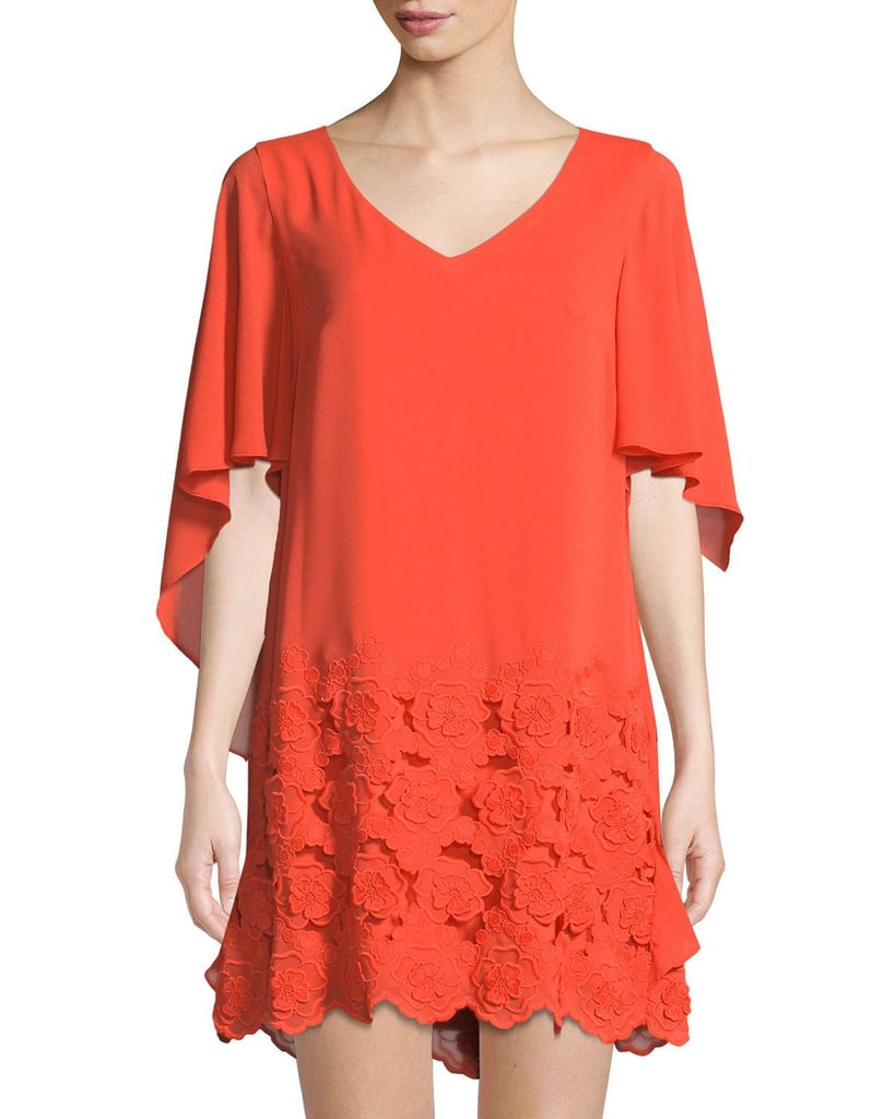 Tahari ASL V-Neck Embroidered-Hem Cape Dress