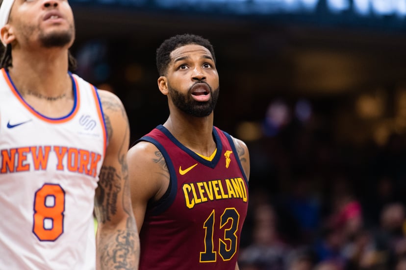 CLEVELAND, OH - APRIL 11: Tristan Thompson #13 of the Cleveland Cavaliers waits for a rebound after a free throw during the second half against the New York Knicks at Quicken Loans Arena on April 11, 2018 in Cleveland, Ohio. The Knicks defeated the Cavali