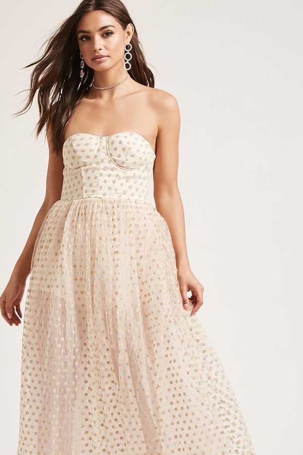 Forever 21 Strapless Polka Dot Maxi Dress