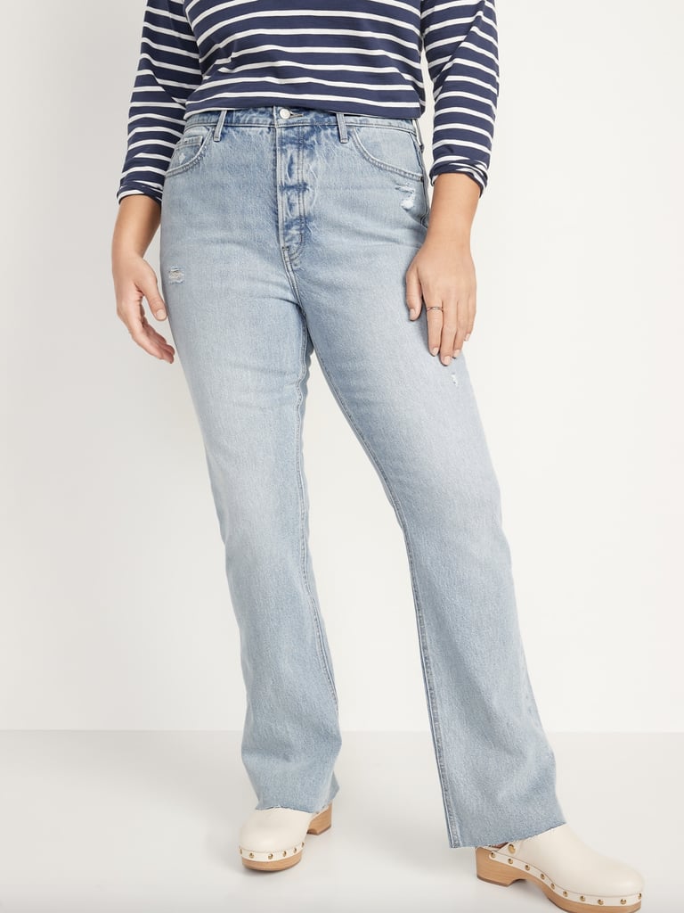 Old Navy Extra High-Waisted Button-Fly Cut-Off Kicker Boot-Cut Jeans